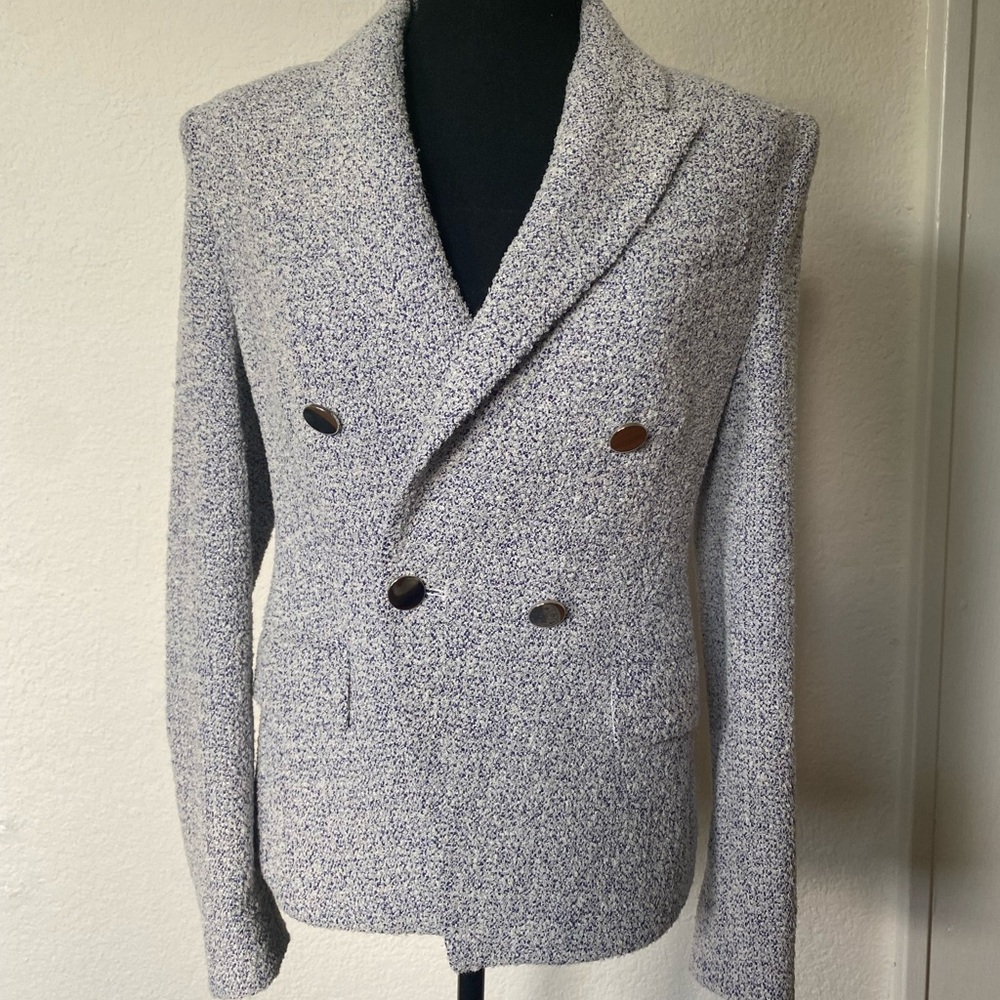 Boss Gray Textured Blazer with Peaked Lapels